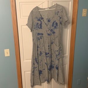LUUKAA Blue Tie-Dye Linen Dress Size 10